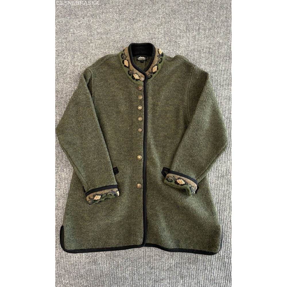Vintage Icelandic Design Women's Green Embroidered Wool Nordic Jacket Sz S